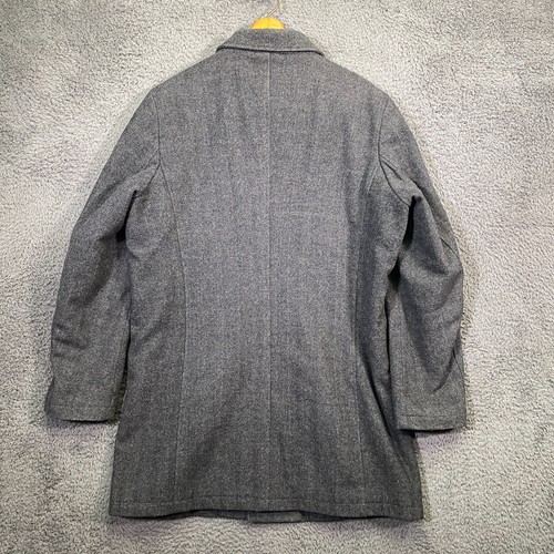 Tommy Hilfiger Wool Jacket Large Gray Herringbone Quilted Lined Overcoat - Picture 9 of 24