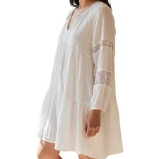 Old Navy Tiered Cotton Dress Tie Front Beach Bohemian Gauzy Travel White L