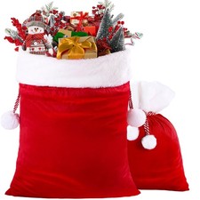 2pcs Christmas Velvet Santa Bags with Drawstring Christmas Red Santa Gift Bag...