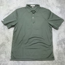 Straight Down Polo Shirt Men's L Green Black Performance Golf Striped Stretch