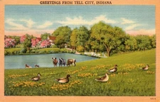 POSTCARD GREETINGS FROM TELL CITY INDIANA - COWS IN THE FIELD