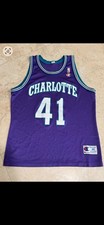 Vintage Champion Charlotte Hornets NBA Glen Rice #41 Jersey Size 48 RARE Purple