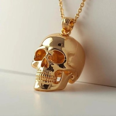 18K Yellow gold Plated Fire match charm Skull Pendant With 18'' Chain Free