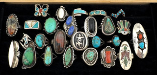 Native Rings Unmarked Silver Lot of 26 Vintage 139.6g