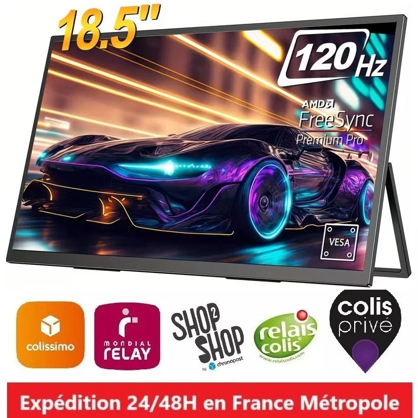 Ecran Portable 18,5 pouces 120HZ Moniteur Full HD 1920x1080 IPS hauts parleurs