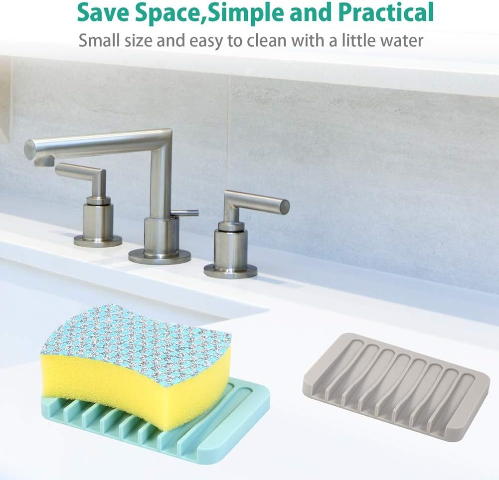 3PCS Self Draining Soap Holder, Premium Silicone Soap Dish, Soap Saver for Showe