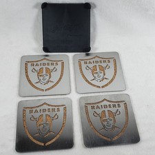 Las Vegas Raiders NFL Stainless Steel Coasters - Set of 4 - Includes Holder