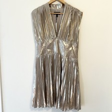 BANANA REPUBLIC Cici Metallic Mini Dress 8 Pleated Sleeveless Party Holiday Gold