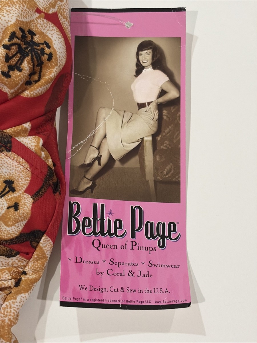 Bettie Page NWT Red Floral Halter One Piece Swimsuit Sz 6 Retro