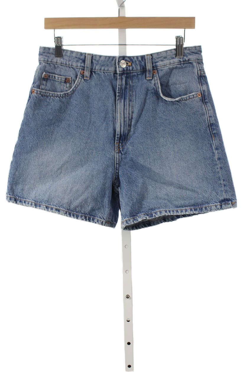 Zara Women Bermuda Shorts Blue Cotton Button Size 8Free Shipping in US $100+ Orders | $6.95 Orders Below