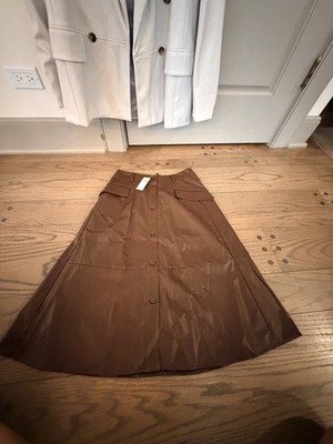 Banana Republic Brown Leather A-Line Midi Button-Front Skirt Women's Size 8