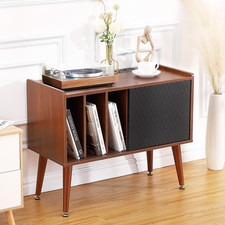 Vinyl Record Player Stand with Charging Station Storage for 300 Albums