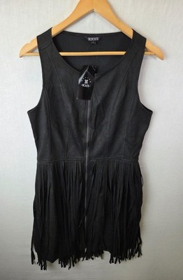 Relish Noless Wildleder Optik Fransen Kleid Damen Large Schwarz Western Boho Festival