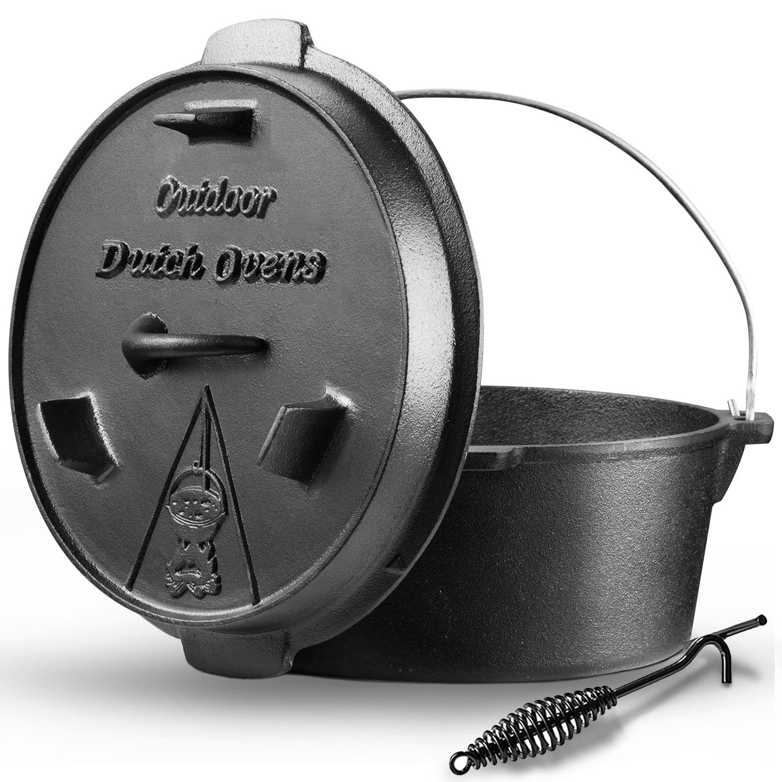 9 Qt Pre-Seasoned Dutch Oven Camping Cookware with Lid Lifter