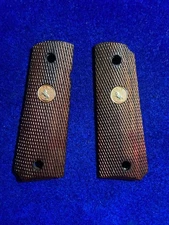 Colt 1911 Factory Wood Checkered Grips Medallions