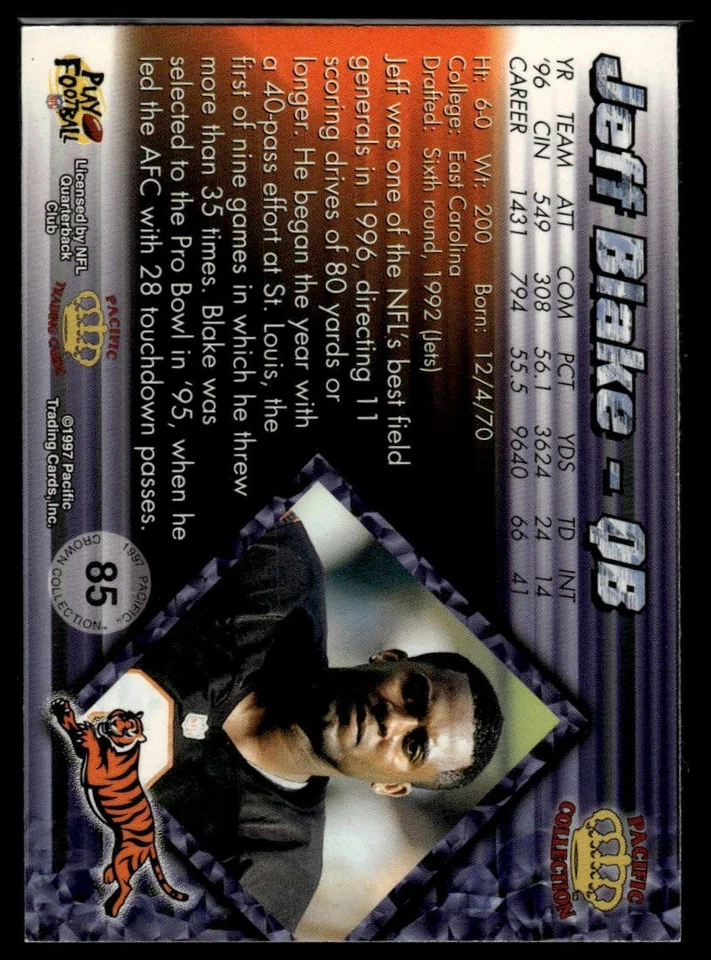 1997 Pacific Crown Collection #85 Jeff Blake - Image 2 of 2