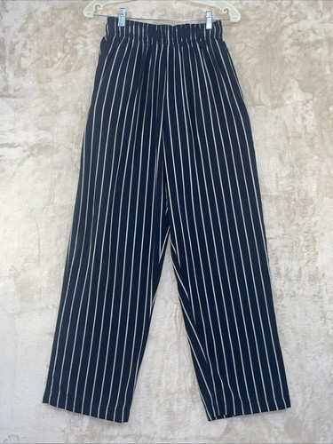 Chef Works Black White Striped Chef Pants Elastic Waist Pocket Size Small