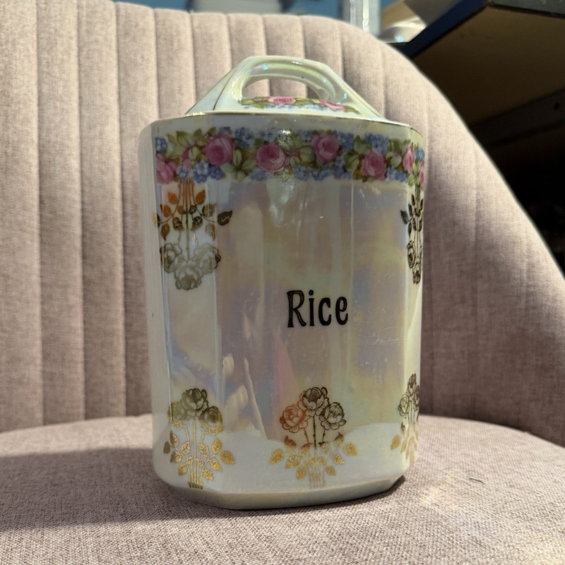 Floral Ceramic Rice Storage Jar Canister w/ Lid, White/Multicolor, 8 in