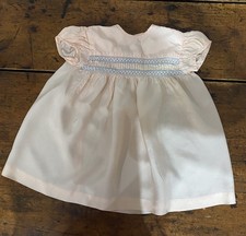Vintage Handmade Light Pink Infant Dress With Blue Smocking Lace From The 1950  s