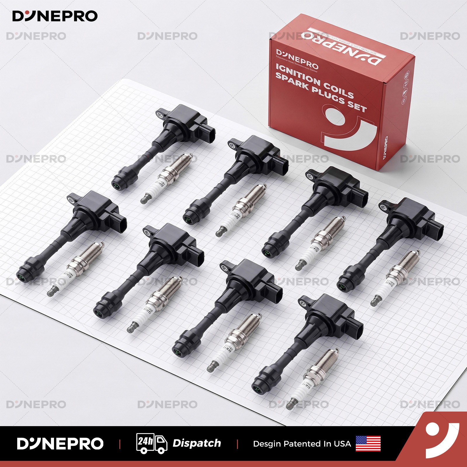 Dynepro 8 Ignition Bobinas Pack  Spark Plug For 04 05 06 Nissan TITAN 5.6L