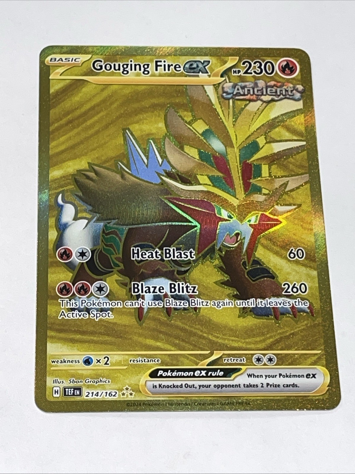 Pokemon Card Gouging Fire ex 214/162 Temporal Forces Gold Hyper Rare Holo NM