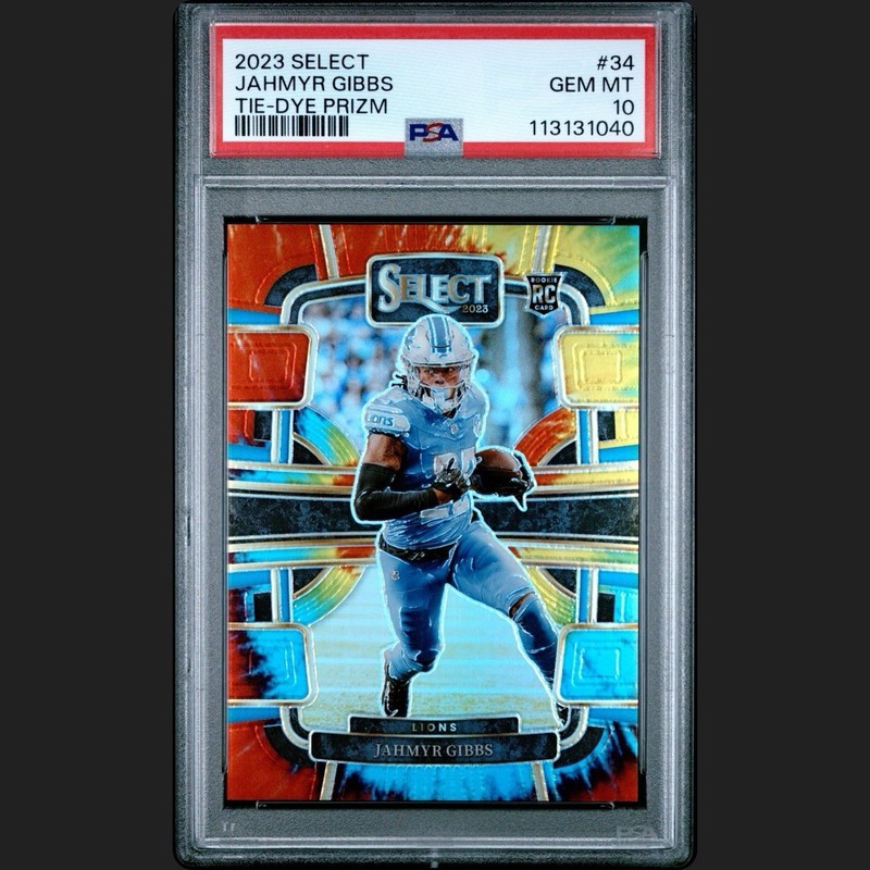 2023 Panini Select - Concourse Jahmyr Gibbs #34 Tie-Dye Prizm /25 (RC) PSA 10