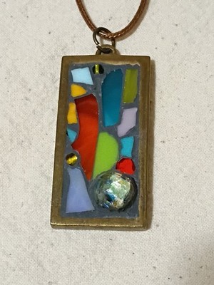 Artisan Brass Stained Glass Pendant Necklace 24'' 0103 A6