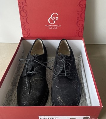 Giada Gabrielli Black Suede Oxford Shoes Made in Italy Size 38. New With Box