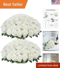 White Roses Artificial Flowers 50 Pcs Fake Velvet Silk Rose Floral