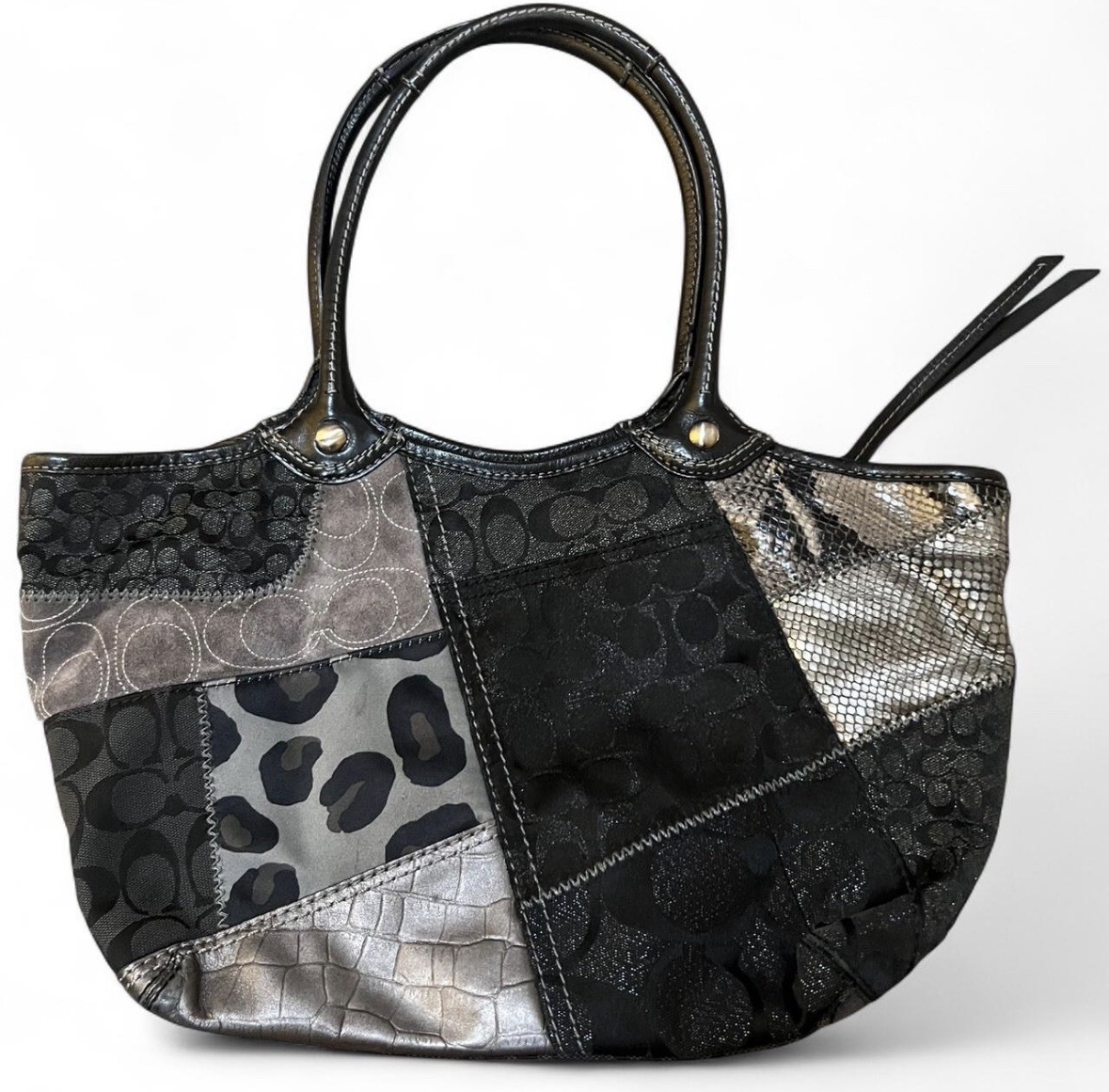 Coach Patchwork Metallic Black Gray Silver Large … - image 2