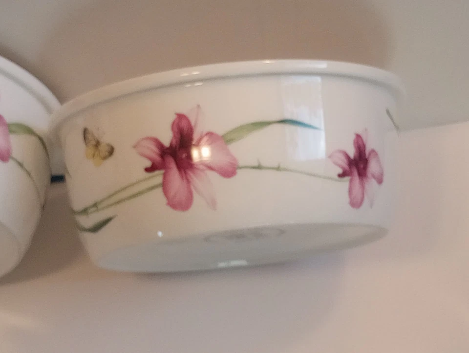 Juego de 3 cuencos de seda Lock & Lock estampado floral cerámica púrpura iris Foto 3 de 4