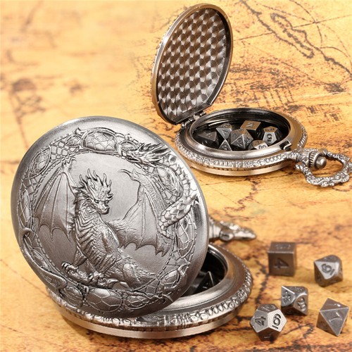 7pcs/Set Tiny Metal RPG Dice Dragon Engraved Case D&D Collector's Travel Kit - Picture 10 of 15