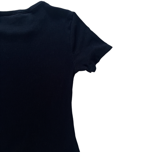 Lulus Black Ribbed Bodysuit Short Sleeve Knit One Piece Top - MEDIUM - Picture 8 of 10