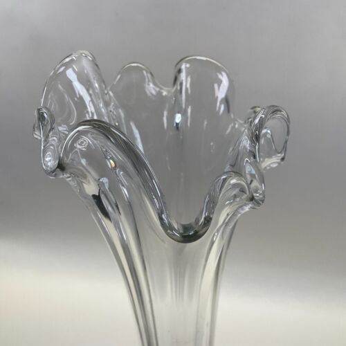 Clear Glass Swung Ribbed Stretch Vase 15" 8 Finger Vintage MCM - Picture 3 of 6