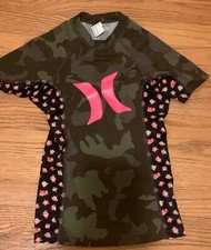 Hurley Girls Medium Beach Swim Surf Sun Shirt - Stretchy Poly Blend Camo Floral