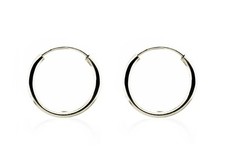 14K White Gold Endless Hoop Earrings 14 x 1.2mm Lightweight Minimalist Hoops