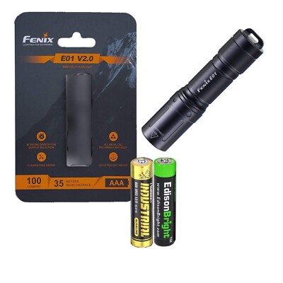Fenix E01 V2 100 Lumen LED flashlight with EdisonBright AAA alkaline battery ...