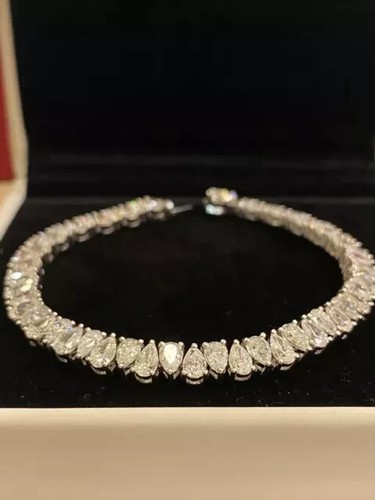11CT Pear Cut Lab Created Diamond Women's Tennis Bracelet 14K White Gold Finish - Picture 2 of 5