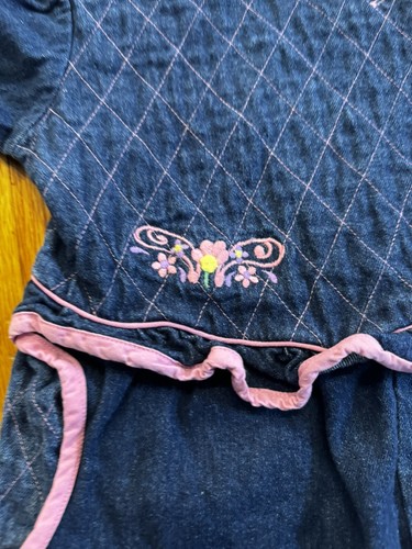 Vintage Rachel’s Kids Girls Size 4 Denim One Piece Jumpsuit Floral Pink Trim - Picture 3 of 11