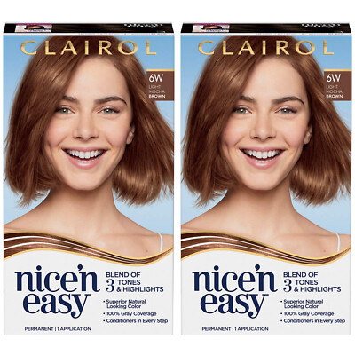 2-New Clairol Nice'n Easy Permanent Hair Dye, 6W Light Mocha Brown Hair Color