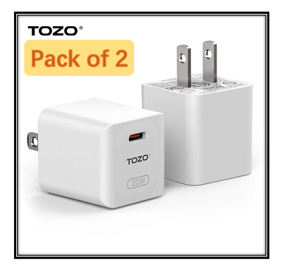 2 Pcs TOZO 20W C1 USB-C Fast Charging PD Power Adapter Charger Type-C Universal