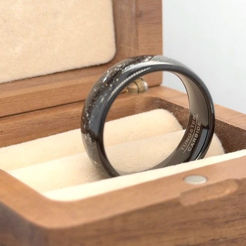 Black Meteorite Wedding Band Mens Meteorite Wedding Ring Galaxy Anniversary Ring - Picture 3 of 5