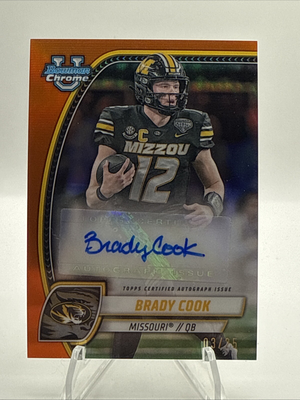2024 Bowman Chrome U Brady Cook Orange Refractor Auto RC #3/25 Missouri #PA-BCO