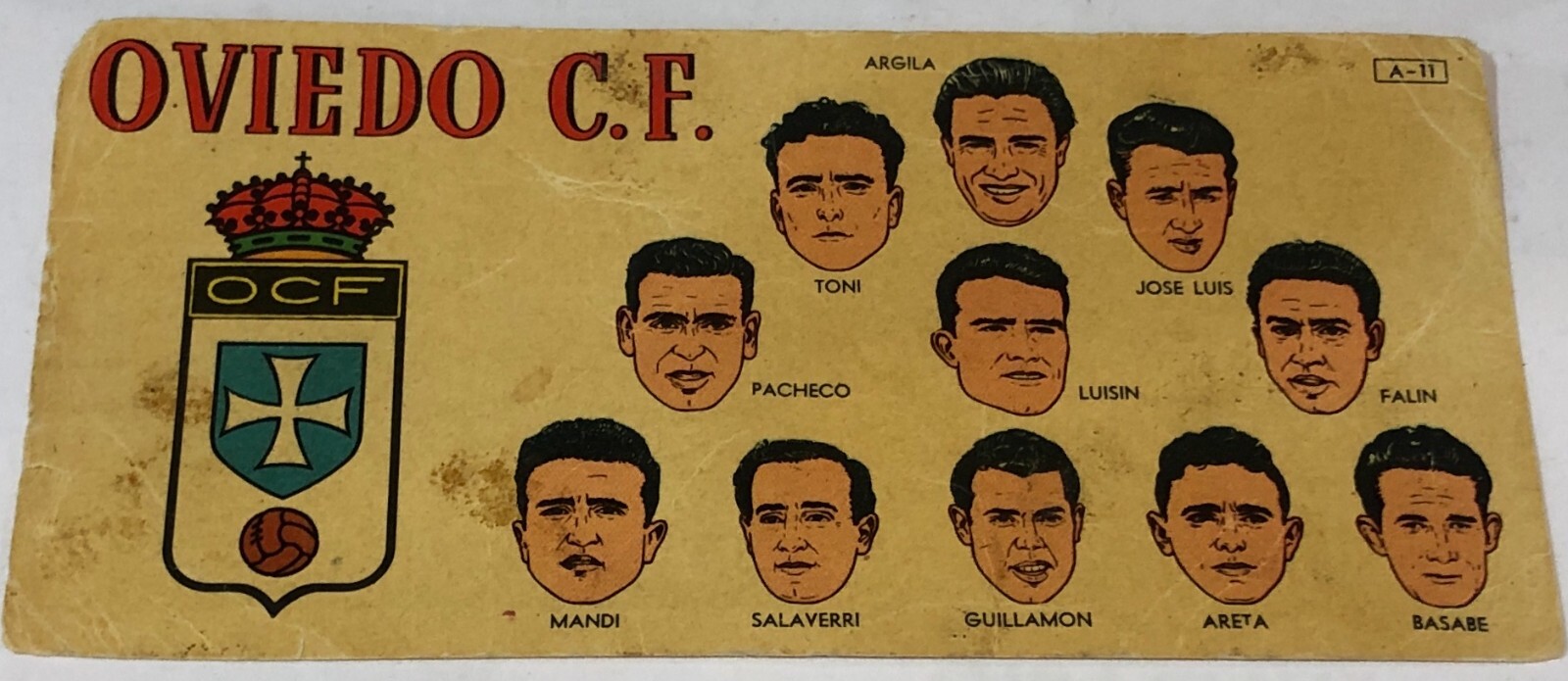 FUTBOL REAL OVIEDO C.F. 1 DIVISION 1954-55 CROMOS CHOCOLATES BATANGA 14.5X7cm