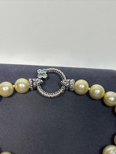 Barbara Bixby Sterling Silver & 18k Pearl & Blue Topaz Hinged Clasp Bracelet - Picture 4 of 11
