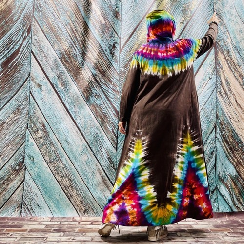 Dream Hand Tie Dye Duster Hoodie Cardi Kimono Festival Dress Boho Abaya Gown - 第 9/10 張圖片