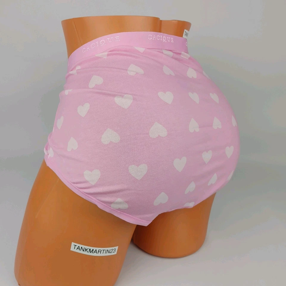 Lane Bryant Cacique Cotton Full Brief Plus 22/24 Pink with Pink Hearts - Image 3 of 4