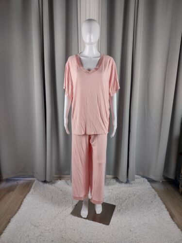 Latuza Pink, V-neck, Short Sleeve Top with Pants Pajama Set, Size 3X Plus