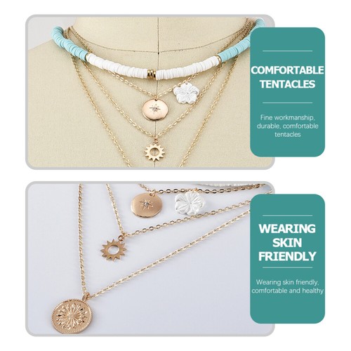 Flower Necklace Set Choker Double Layered Pendant Girl Miss - Picture 7 of 12