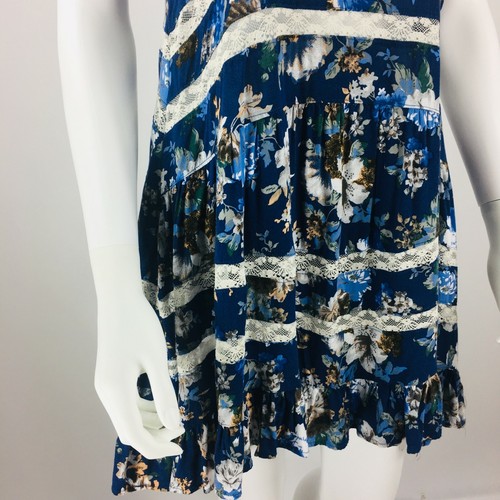 Jodifl Babydoll Tunic Lace Trim Navy Blue Flowers Boho Size Small - Picture 3 of 7